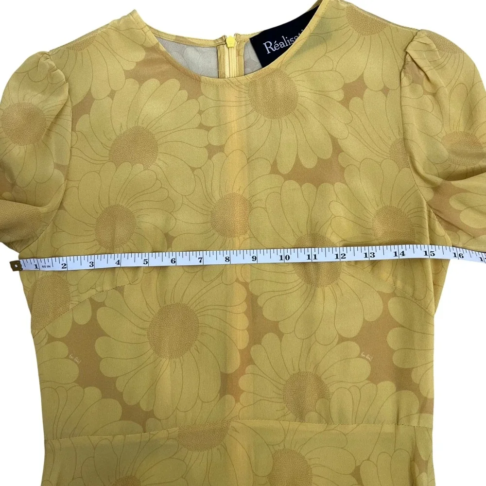 Realisation Par The Mary Jane Yellow Sunflower Silk A Line Mini Dress SZ S - Picture 10 of 13